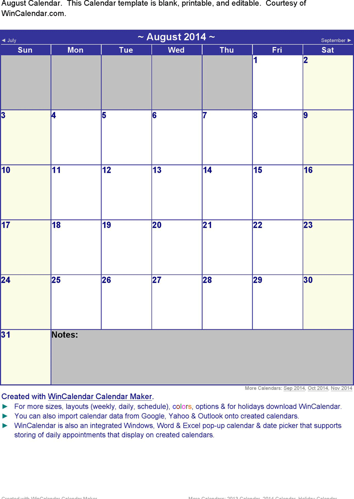 August 2014 Calendar 1