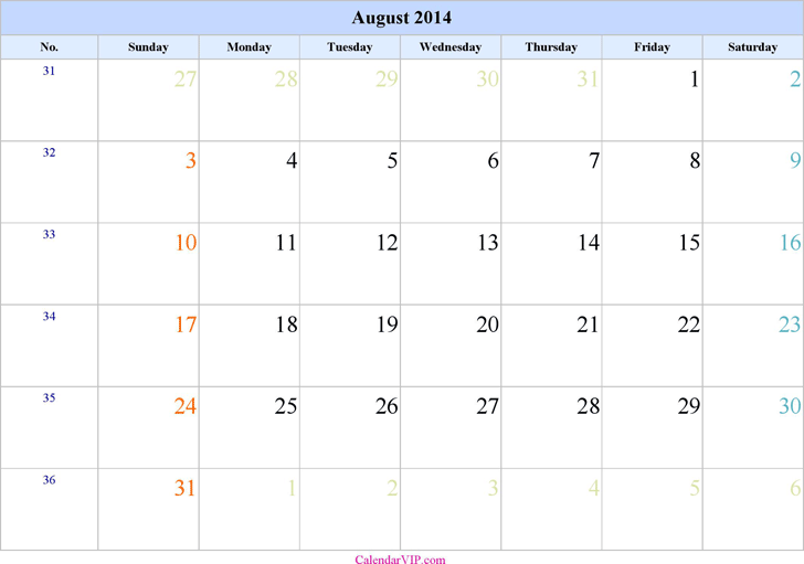 August 2014 Calendar 2