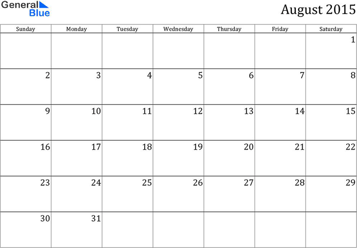 Free August 2015 Calendar - PDF | 165KB | 1 Page(s)