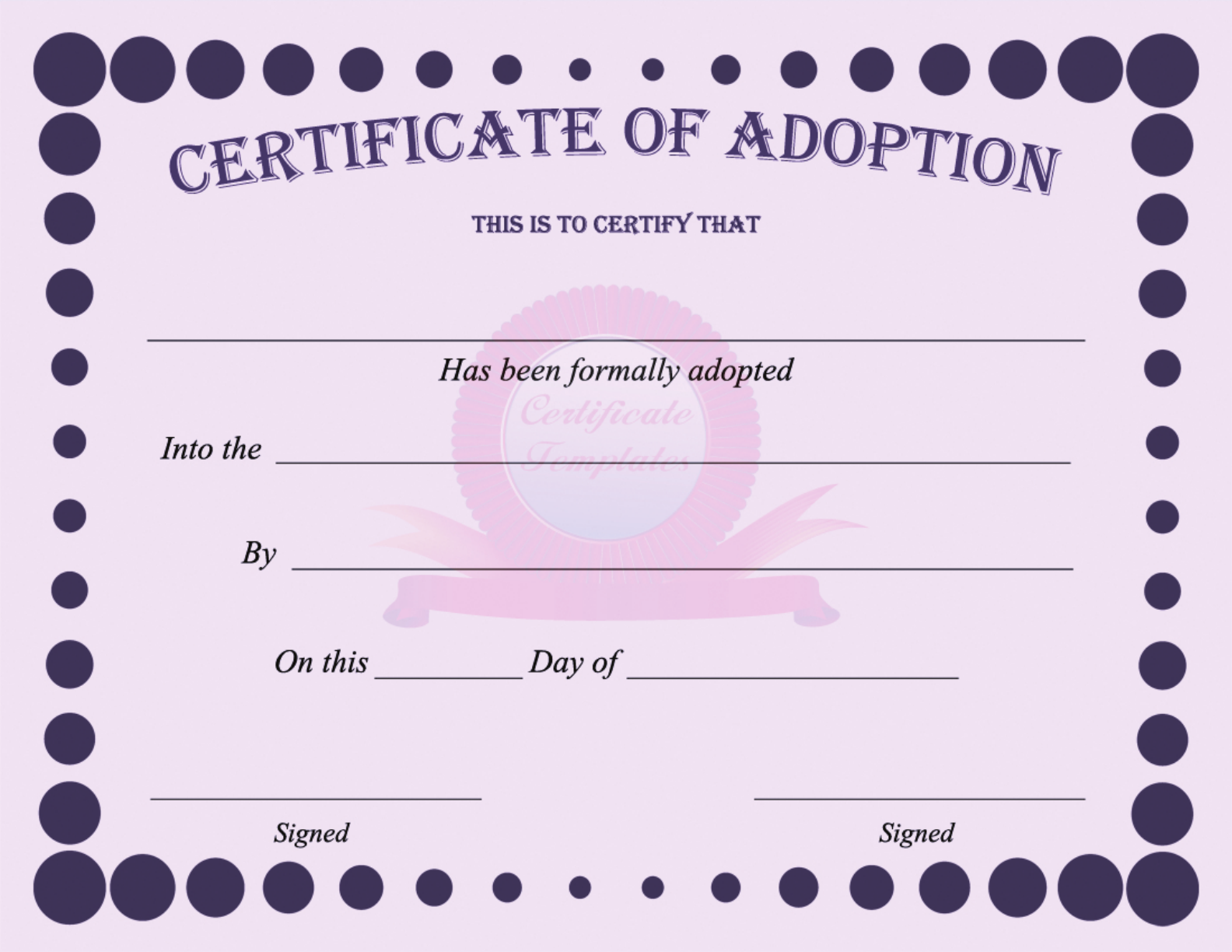 Free Adoption Certificate - PDF  20KB  20 Page(s) In Blank Adoption Certificate Template