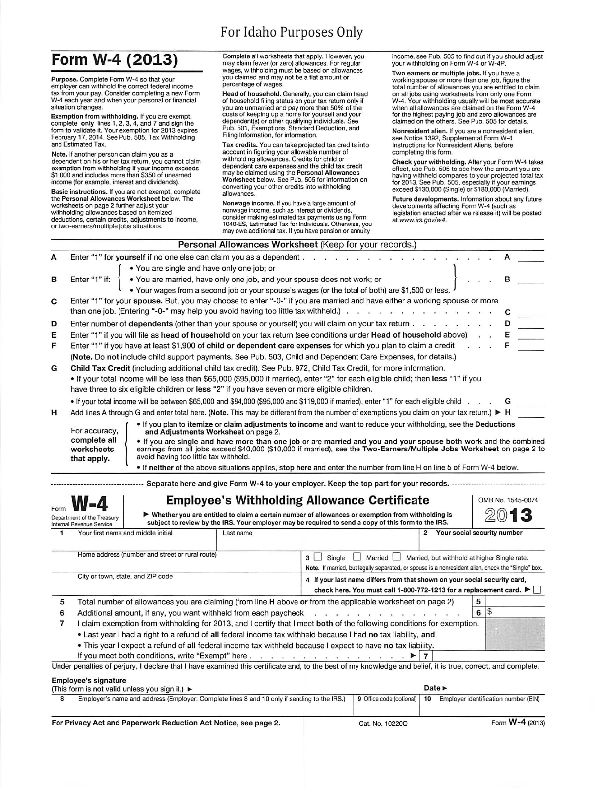 Idaho Form W-4 (2013)