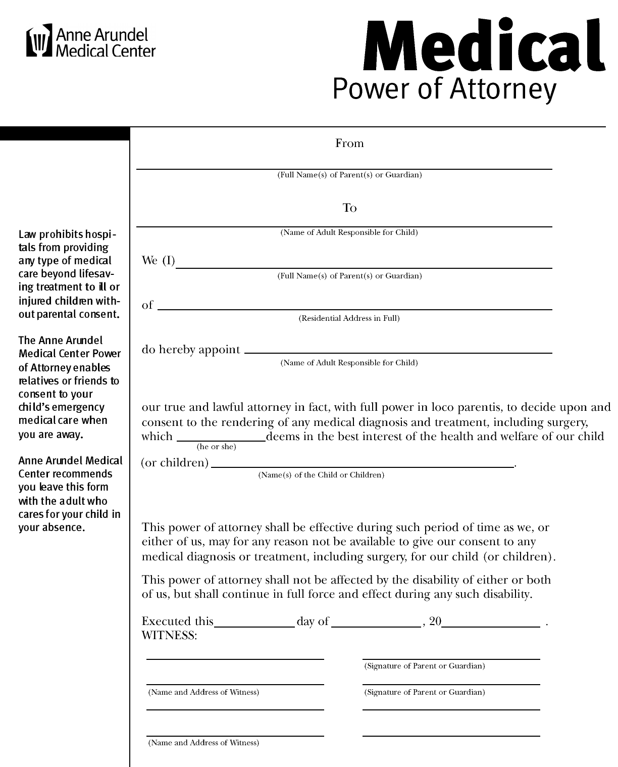 Free Maryland Medical Power Of Attorney Form PDF 118KB 1 Page s 