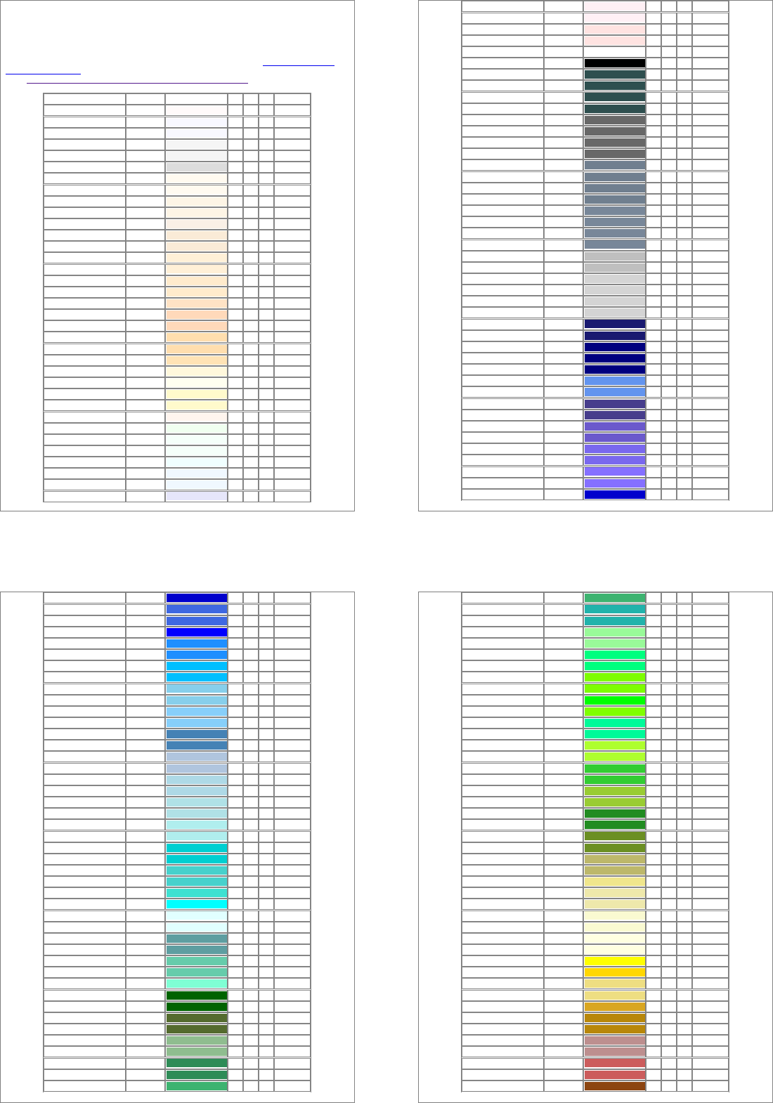 RGB-Color Selection Table