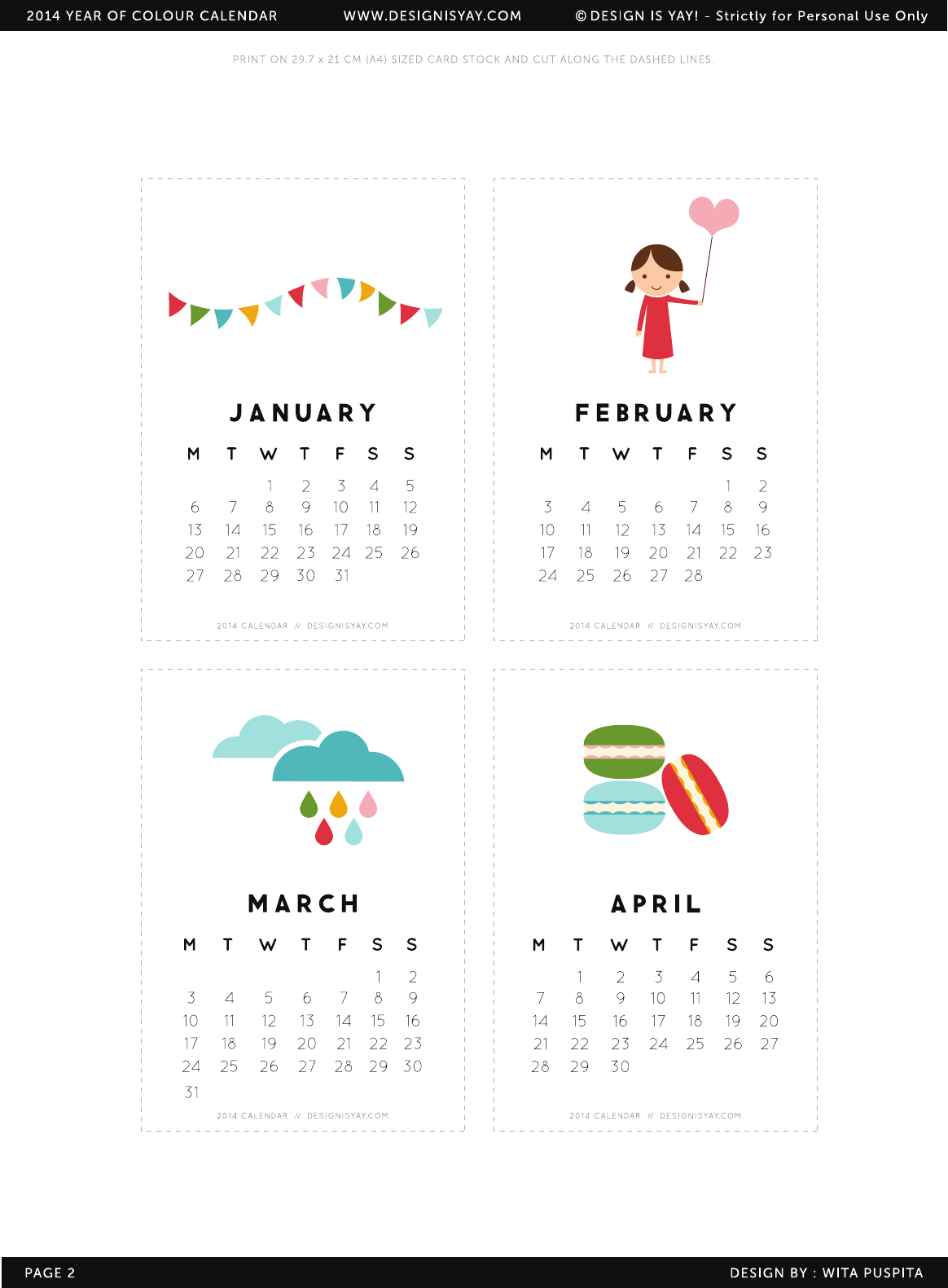 Printable 2014 Calendar Page Two Designisyay