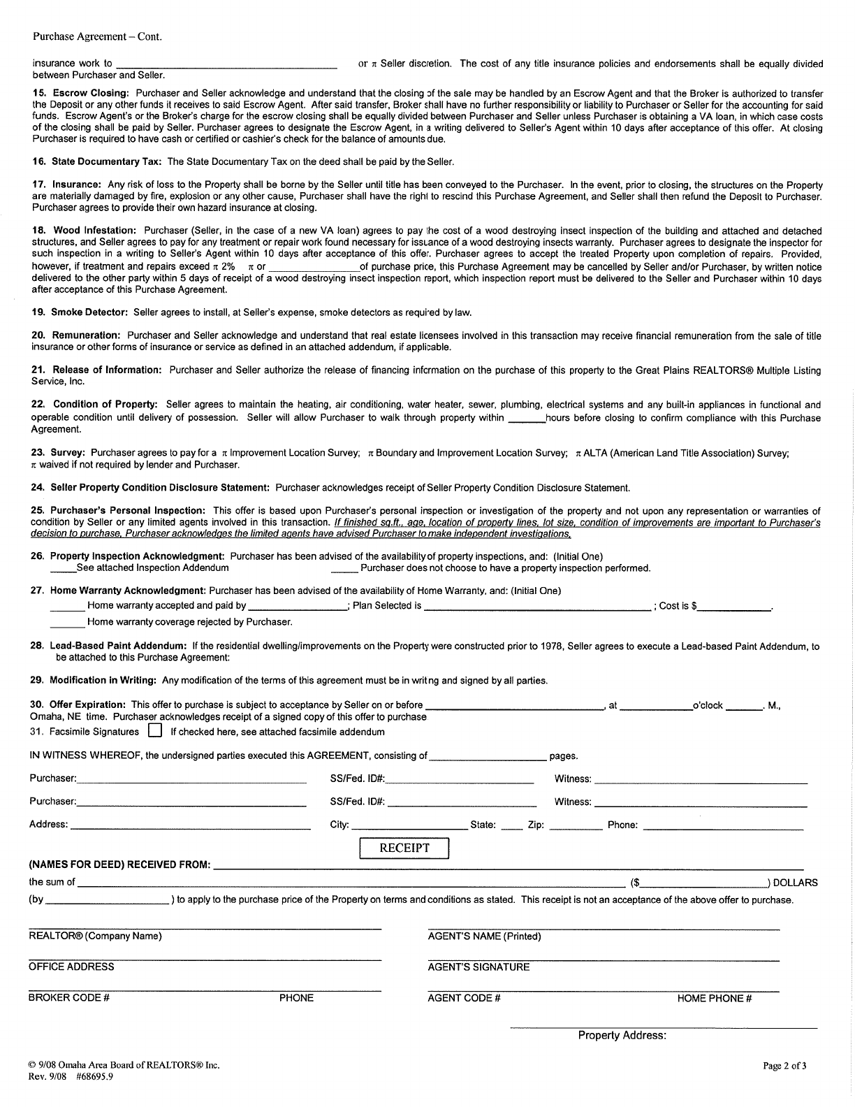 Nebraska Purchase Agreement Form