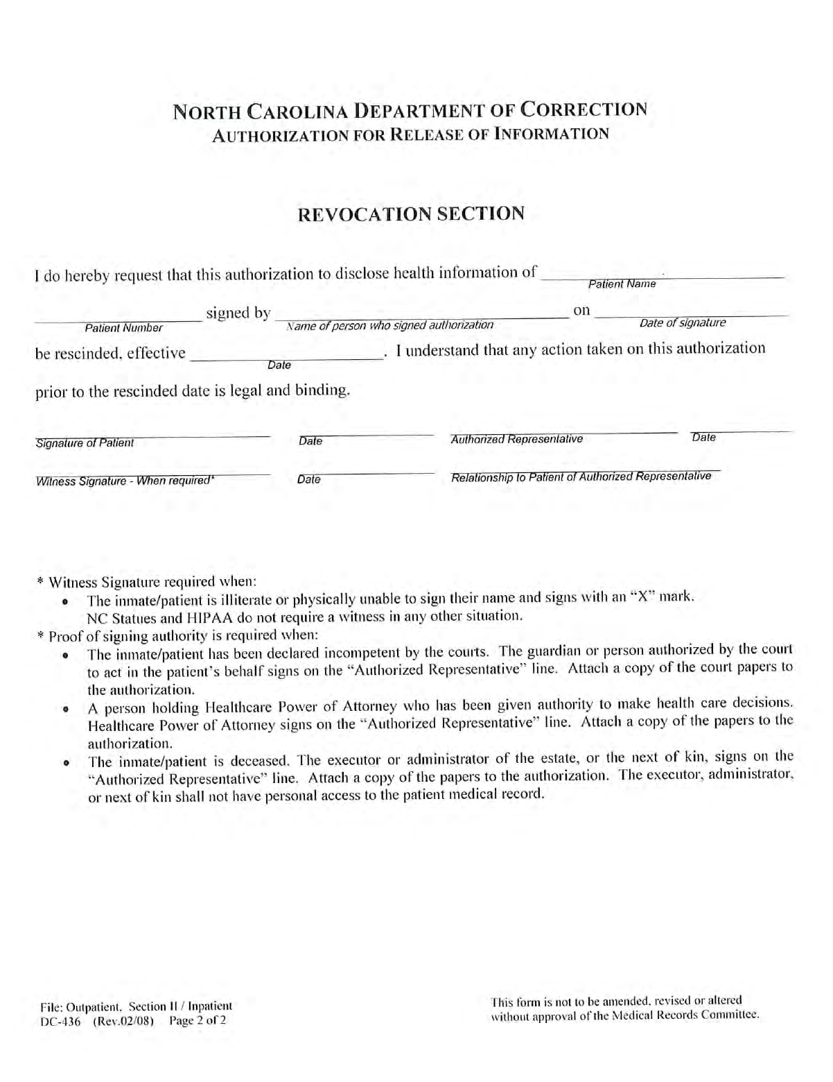 North Carolina Medical Records Release Form 1