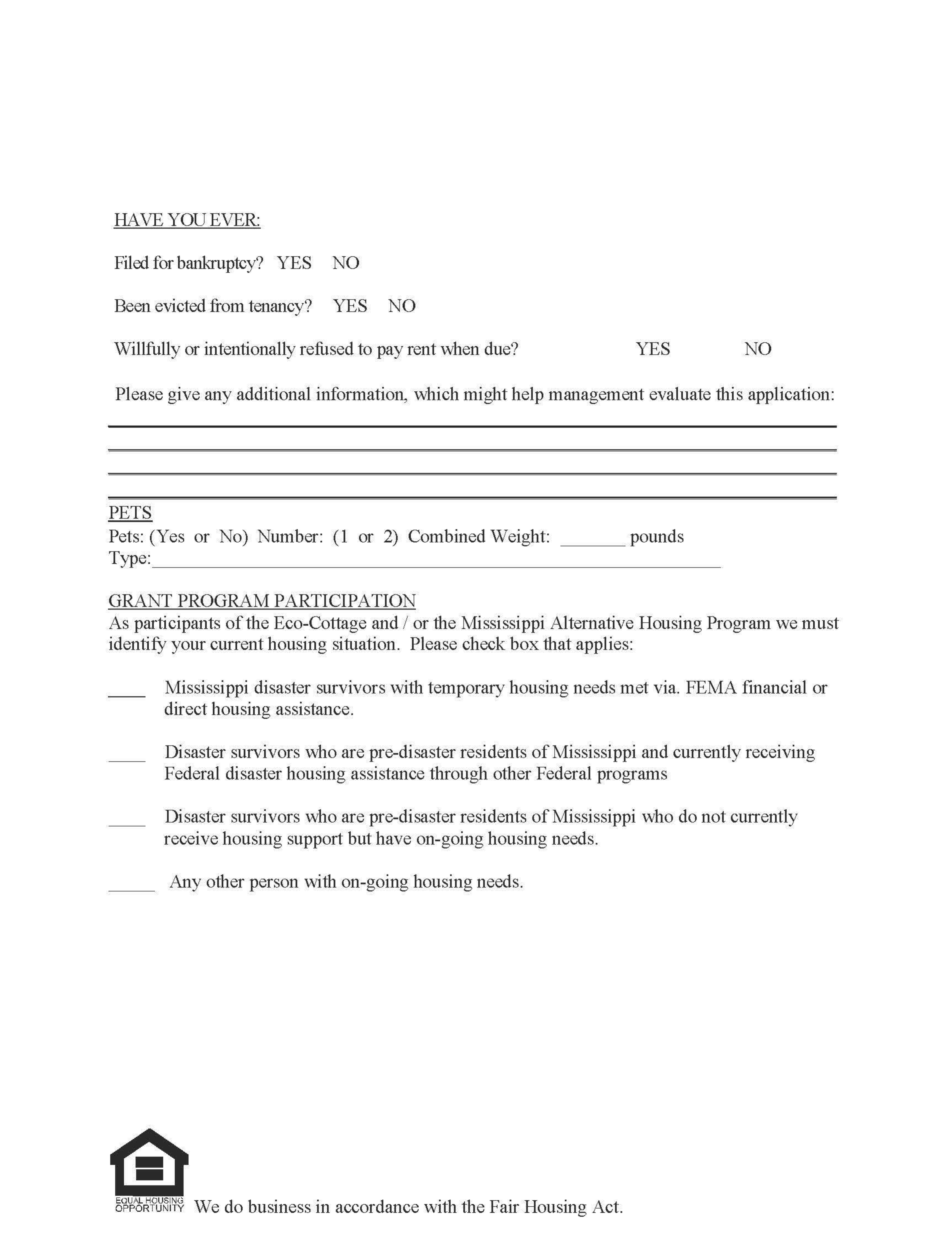 Mississippi Rental Application Form