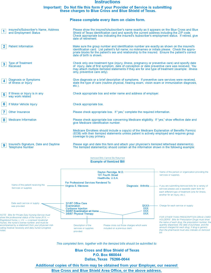 Blue Cross Blue Shield Association Medical Claim Form 1 Page 2