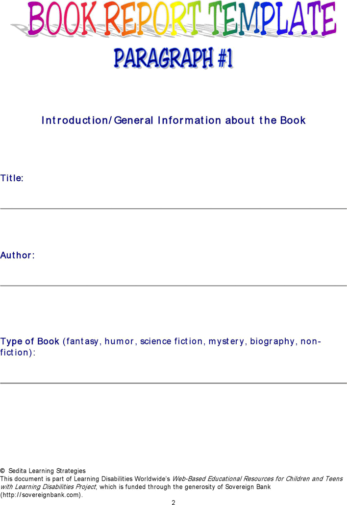 Book Report Template 1 Page 2