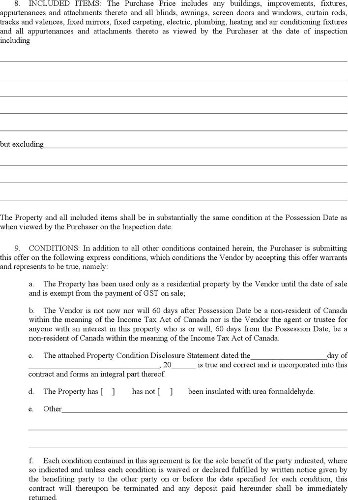 British Columbia Contract of Purchase and Sale Form 2 Page 3