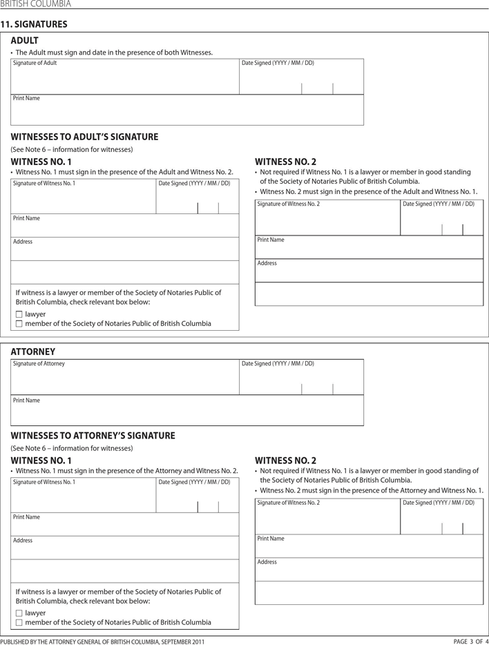 British Columbia Enduring Power of Attorney Form Page 3