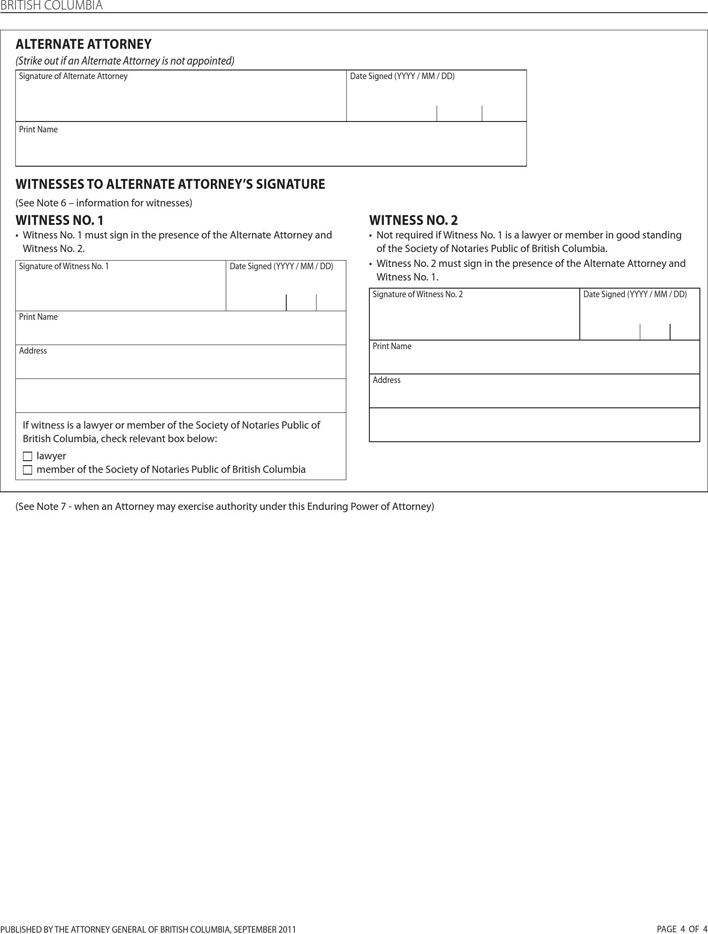 British Columbia Enduring Power of Attorney Form Page 4