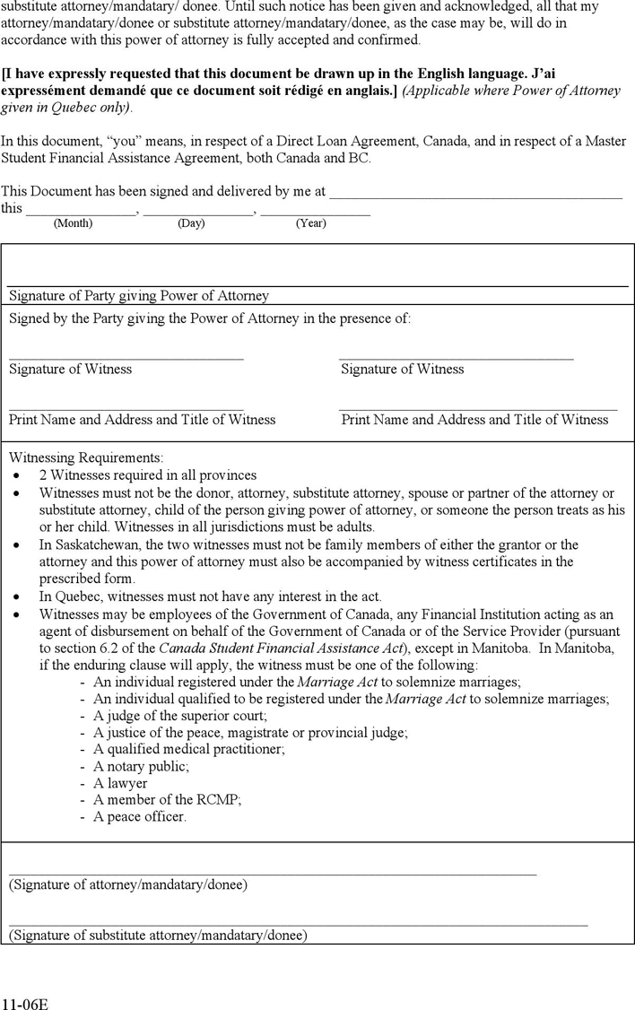 British Columbia Limited or Special Power of Attorney Form Page 2