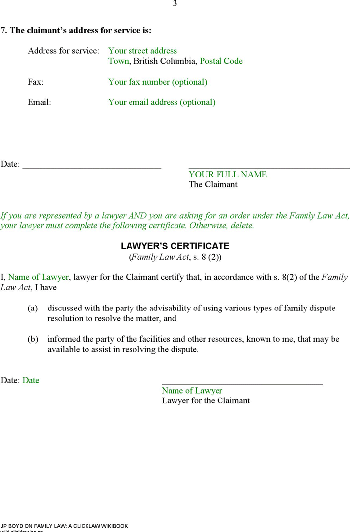 British Columbia Notice of Family Claim Form Page 3