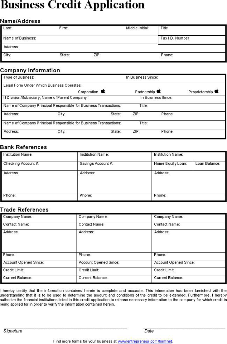 Free Business Credit Application - doc  22KB  22 Page(s) Pertaining To Business Account Application Form Template