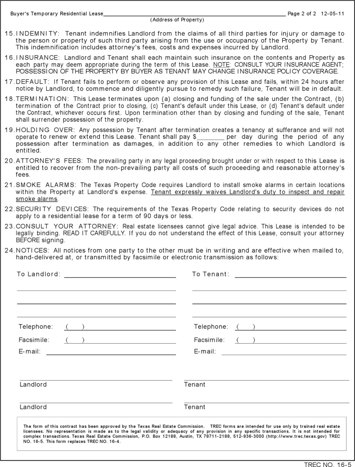 Buyer's Temporary Residential Lease Page 2