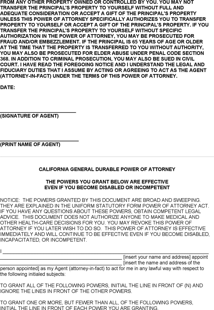 California General Durable Power of Attorney Form Page 2