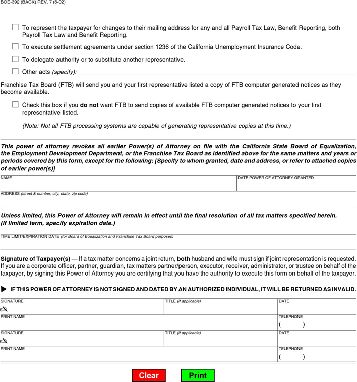 California Joint Power of Attorney Form Page 2