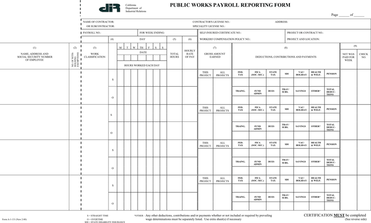 California Public Works Payroll Reporting Form