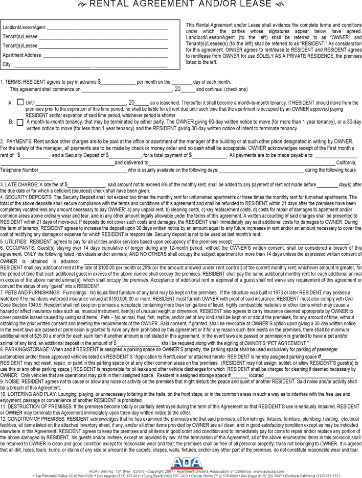California Residential Lease Agreement (1 Year)
