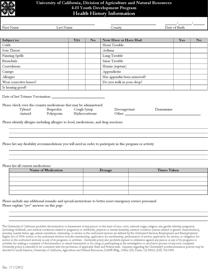 California Youth Medical Release Form Page 2