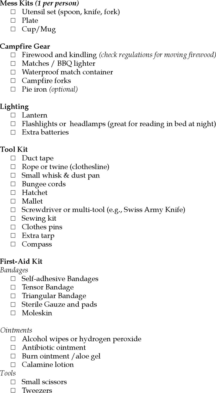 Camping Equipment Checklist Page 2