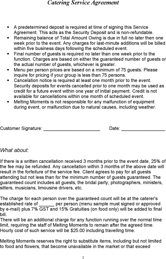 Catering Service Agreement Page 2