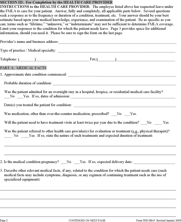 Certification of Health Care Provider For Family Member's Serious Health Condition Page 2