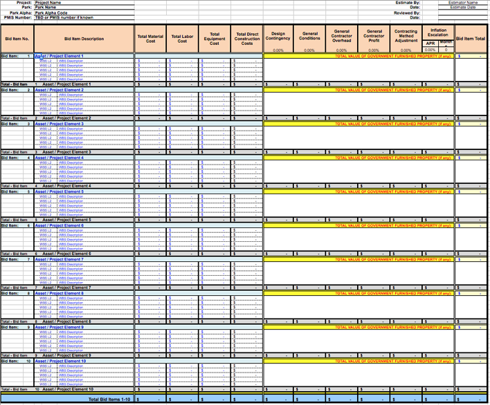 Class A Const Cost Estimate Template Page 2