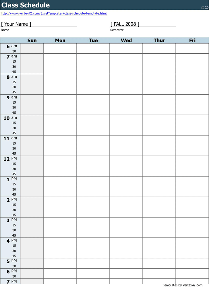 Class Schedule Template 2