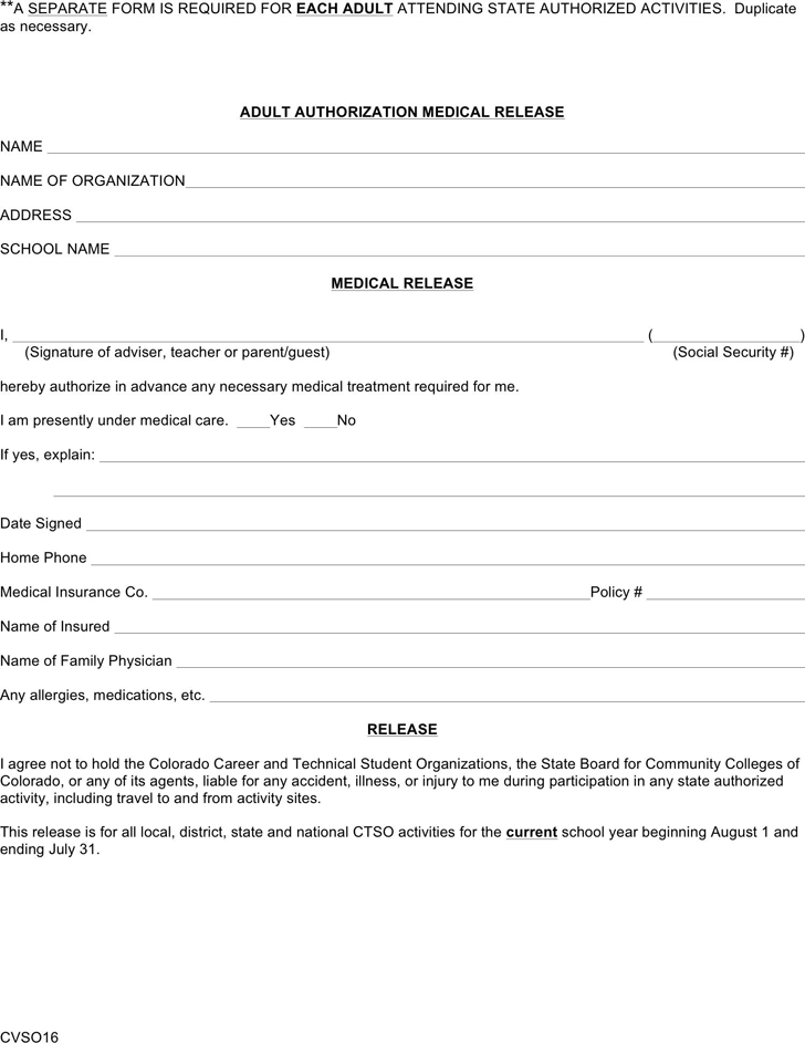 Colorado Adult Authorization Medical Release Form