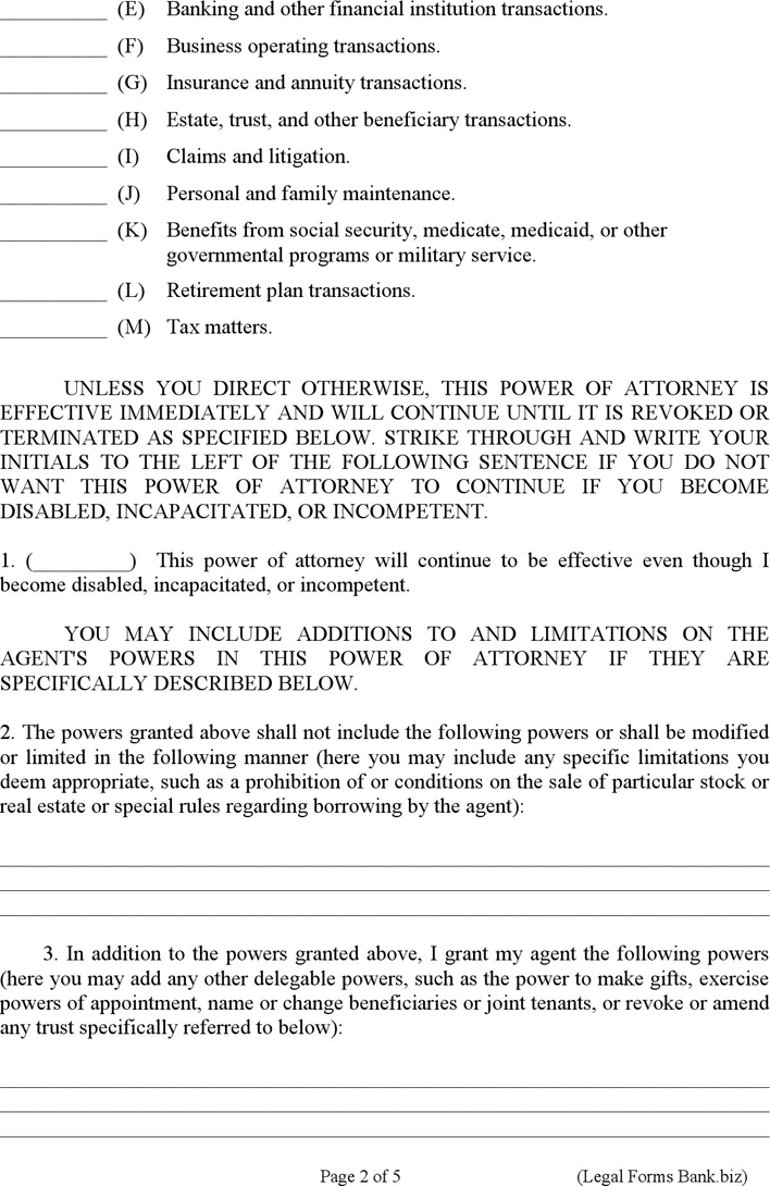 Colorado Statutory Power of Attorney Form for Property Page 2