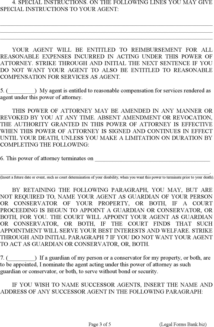Colorado Statutory Power of Attorney Form for Property Page 3