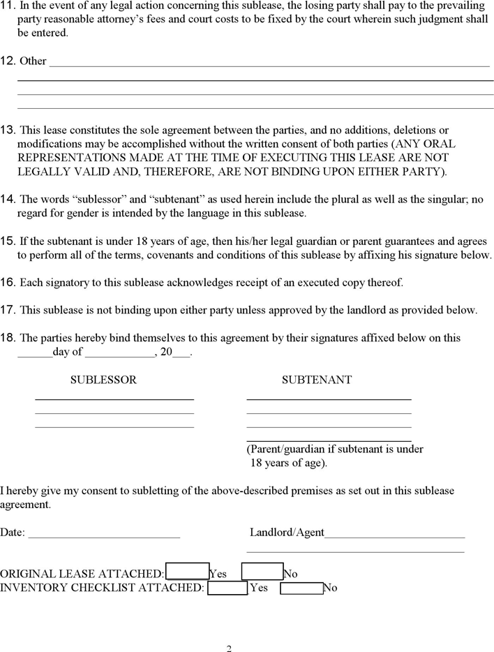 Colorado Sublease Agreement Template Page 2