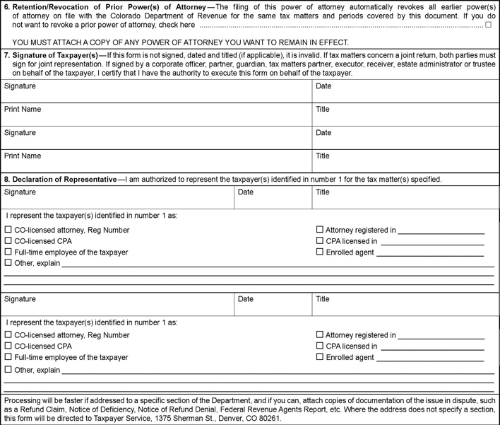 Colorado Tax Matters Power of Attorney Form Page 2