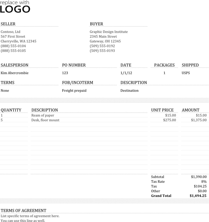 Commercial Invoice Template 1