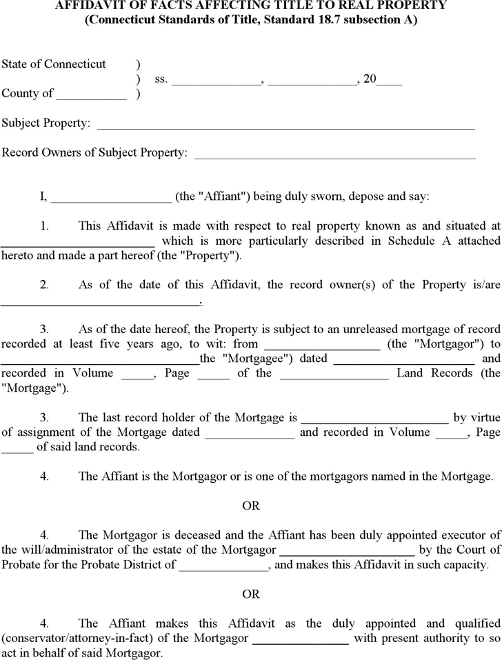 Connecticut Affidavit of Facts Affecting Title to Real Property Form