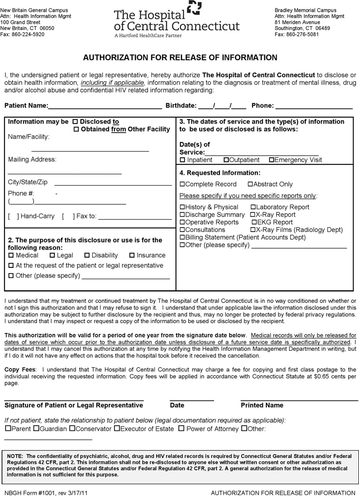 Connecticut Authorization for Release of Information Form