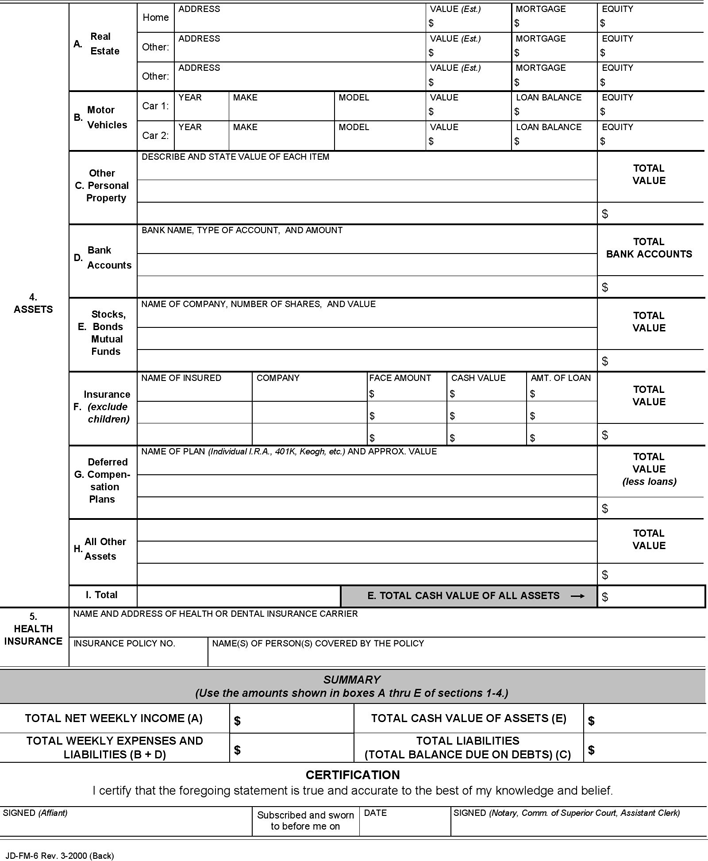 Connecticut Financial Affidavit Form Page 2