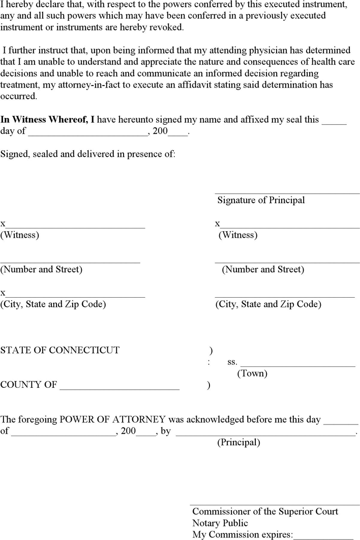 Connecticut Health Care Power of Attorney Form Page 2