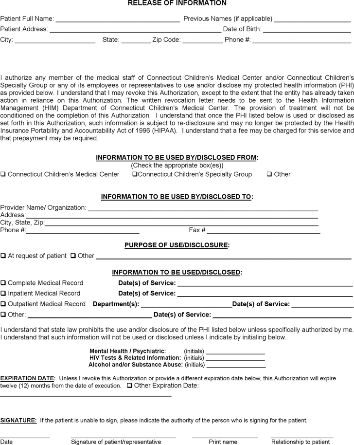Connecticut Release of Information Form