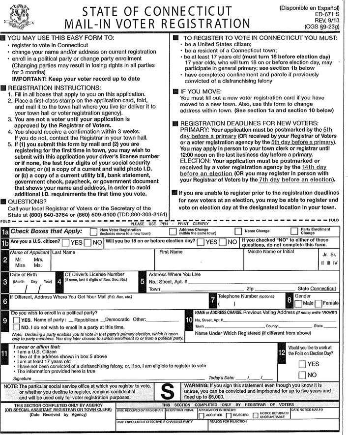 Connecticut Voter Registration Form
