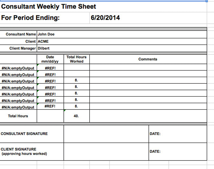 Consultant Weekly Time Sheet