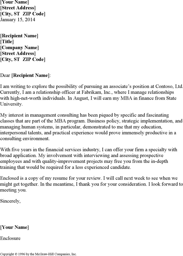 Cover Letter for Management Consultant Resume