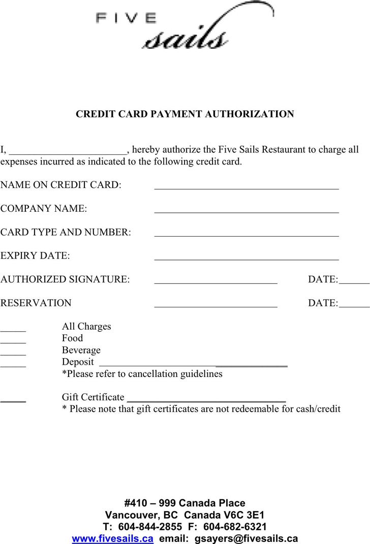 Credit Card Payment Authorization Template 1