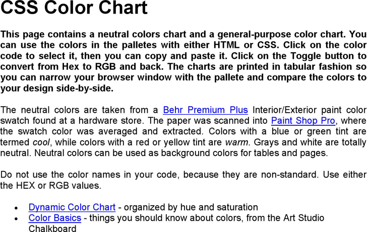 CSS Color Chart
