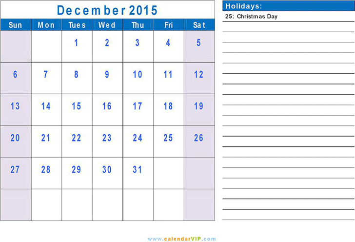 December 2015 Calendar 1