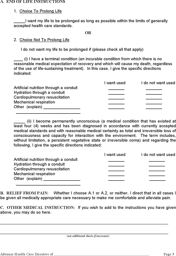 Delaware Advance Health Care Directive Form 2 Page 3