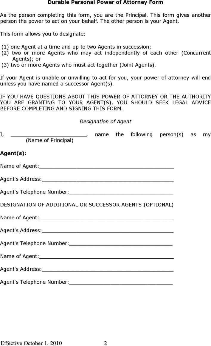 Delaware Durable Power of Attorney Form Page 2