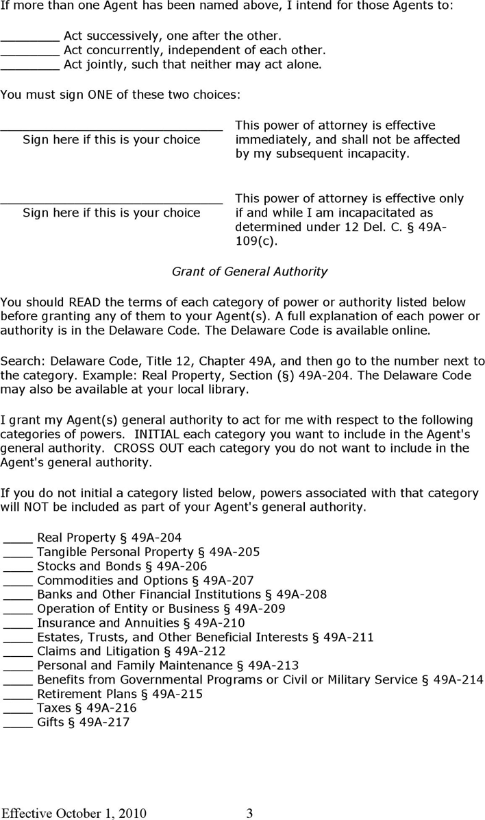 Delaware Durable Power of Attorney Form Page 3